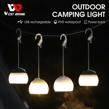WEST BIKING Водонепроницаемый фонарь для Кемпинга, Портативный фонарь для кемпинга, USB-аккумулятор, 3 режима освещения, светильник для палатки на открытом воздухе
