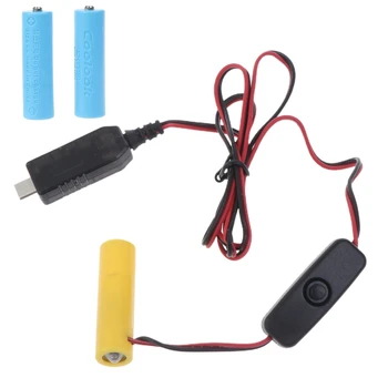 Кабель USB C-DC для аккумулятора AA LR6, кабель питания Type-C с переключателем Для замены 4шт батареек типа АА 1,5 В для светодиодной ленты