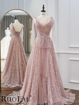Роскошное розовое вечернее платье на тонких бретельках, расшитое жемчугом, хрустальными блестками, с морщинками, Трапециевидное Платье для вечеринки, свадьбы, выпускного вечера, платья подружек невесты