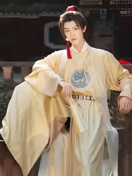 Оригинальный китайский халат Hanfu Ming с широкими рукавами и круглым вырезом; мужская и женская традиционная одежда