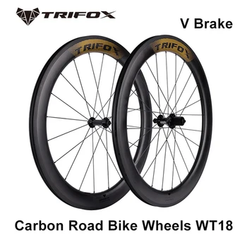 TRIFOX Carbon Wheels V Brake 700C Колесная Пара дорожного Велосипеда WT18 Быстроразъемное Сверхлегкое Колесо Для Дорожного Велосипеда 40 45 50 60 мм Clincher
