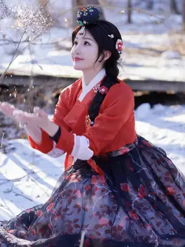 Корейское классическое платье для танцев Ханбок, Корейское платье для совместной игры Ханбок, Женское элегантное праздничное платье с улучшенной фотографией, Комплект платья Ханбок