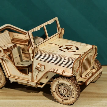 Модель джипа 3D Деревянная головоломка Игрушки Монтессори Паровоз, армейский джип, Модель тяжелого грузовика Строительные наборы для детского подарка